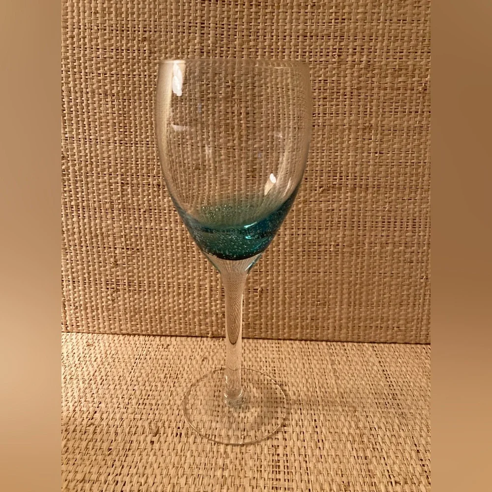 Aqua and Clear Bubble Pedestal Goblet Ombre Wine Glass